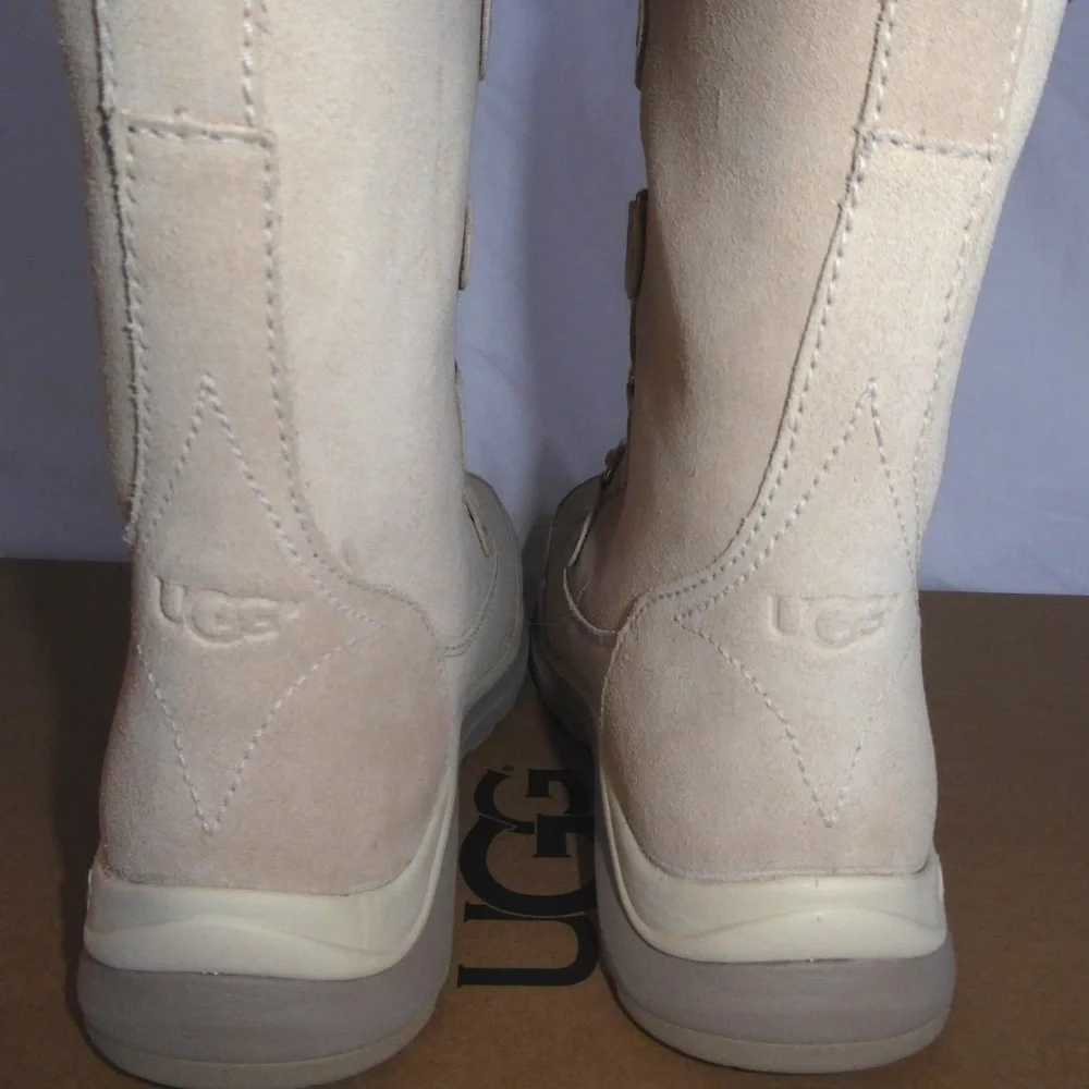 FINAL SALE UGG Atlason Frill Cream Fur Lined Waterproof Suede Boots NEW - Picture 9 of 12